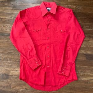 Red Wrangler Western Shirt Red Snap Buttons - Cowboy Cut